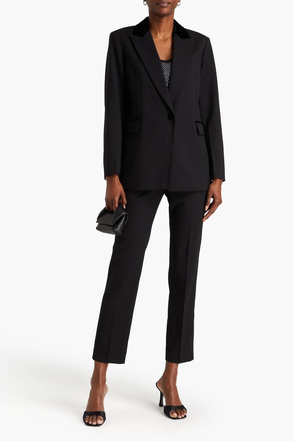 SANDRO Velvet-trimmed twill blazer