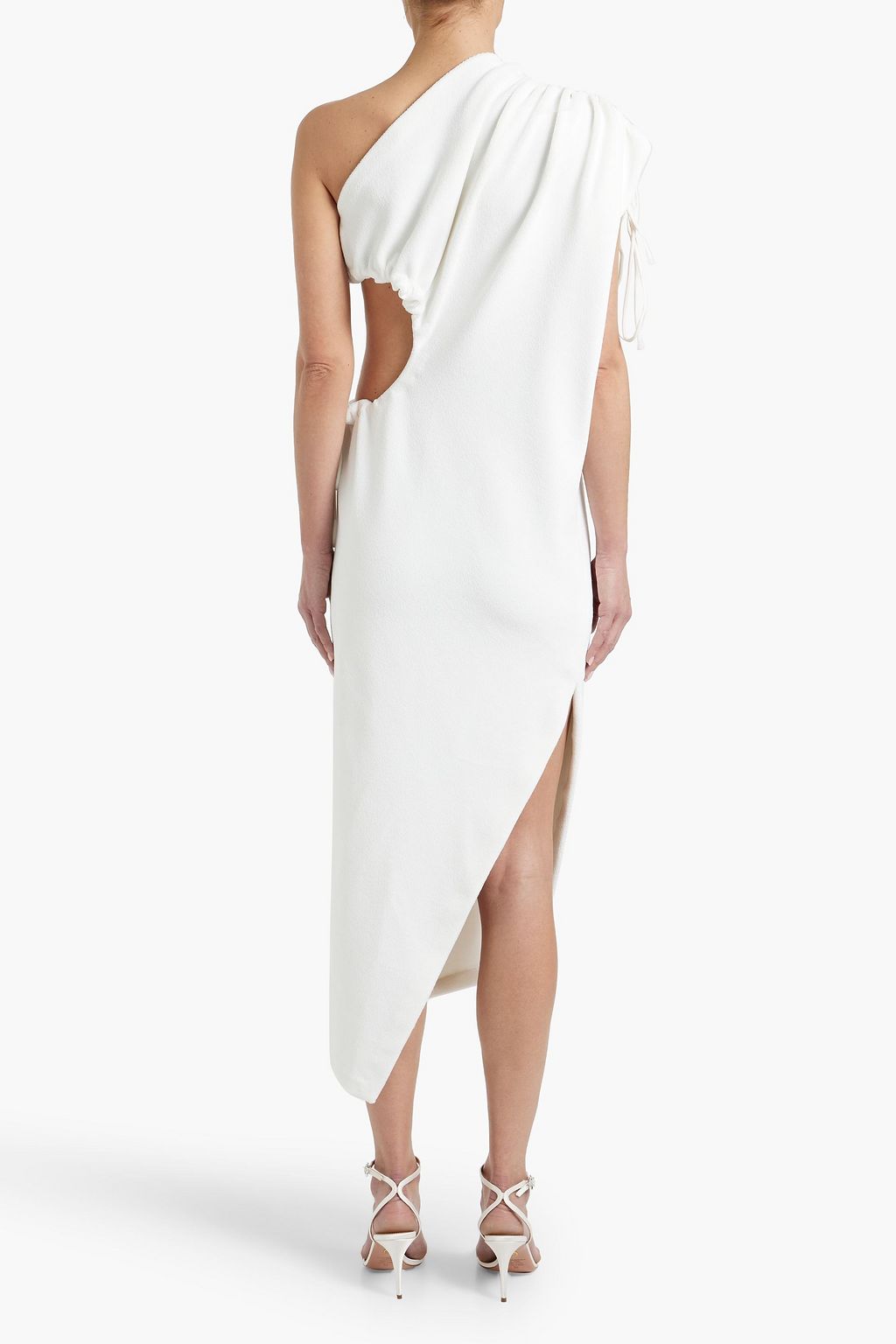 ALAÏA One-shoulder cutout draped neoprene midi dress