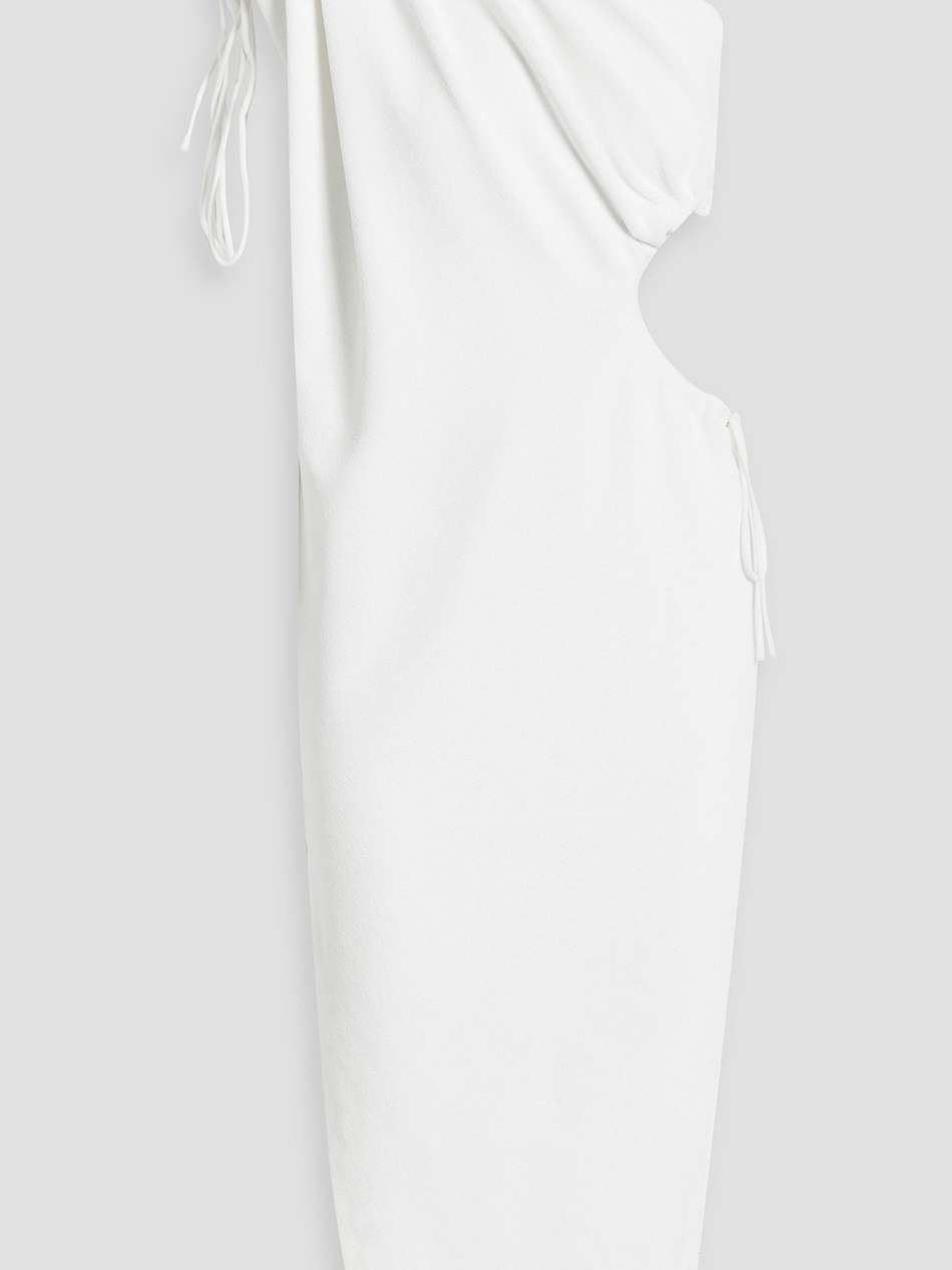 one-shoulder draped chenille midi dress