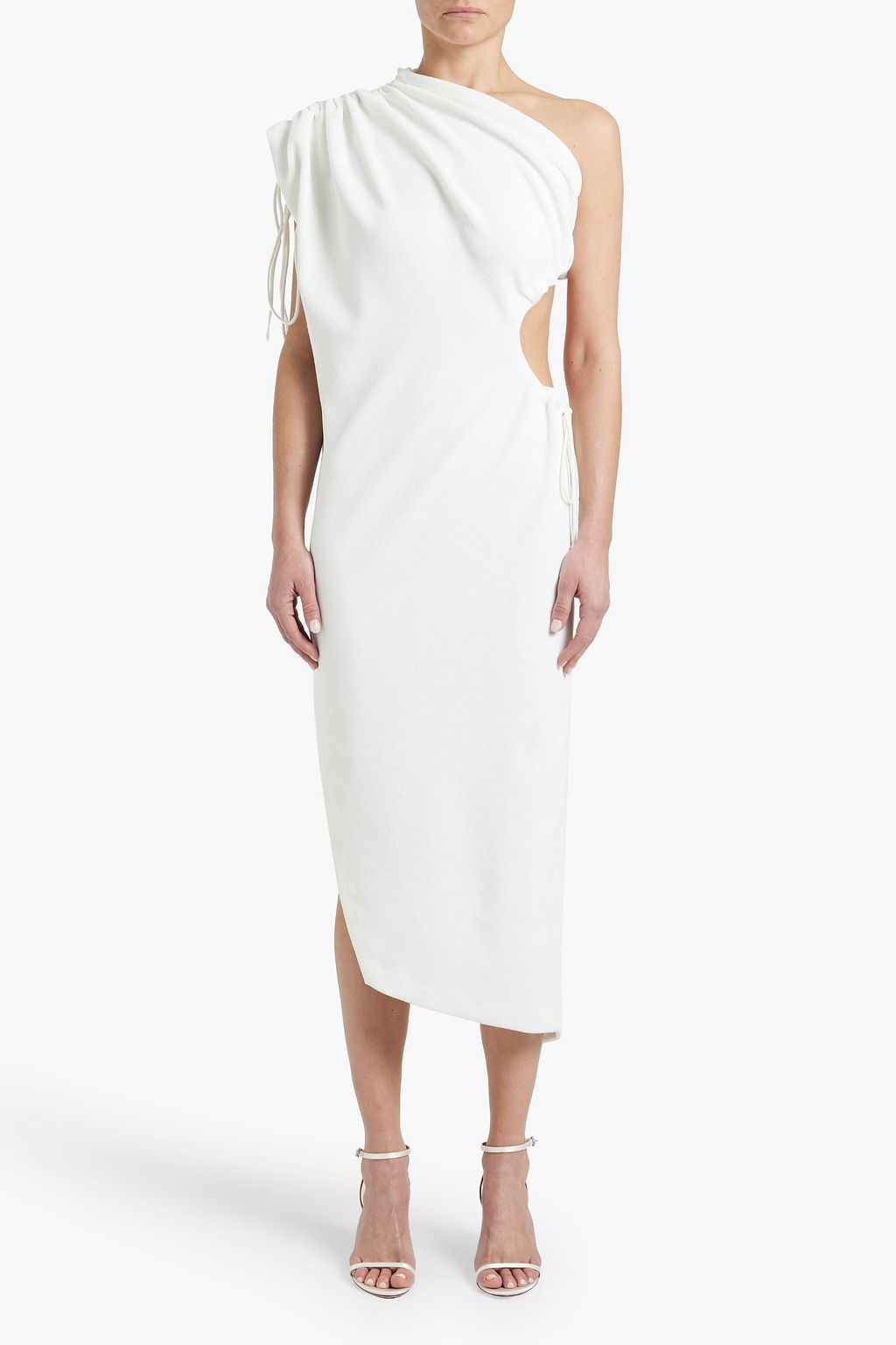 ALAÏA One-shoulder cutout draped neoprene midi dress