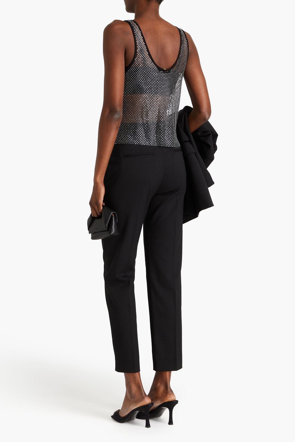 SANDRO Velvet-trimmed twill tapered pants