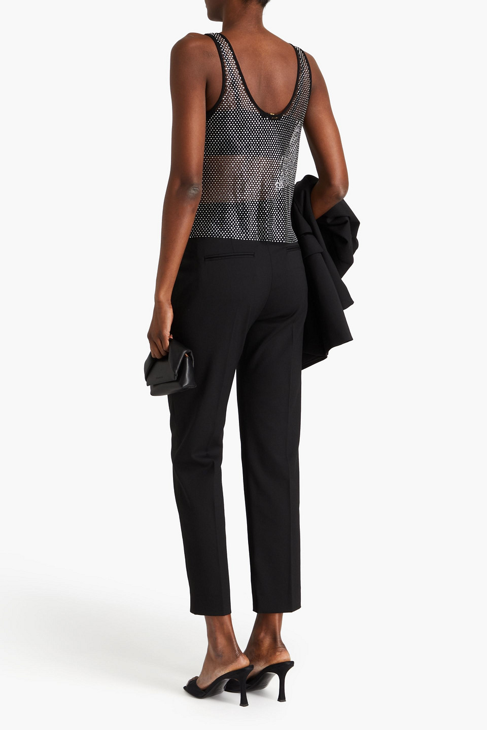 Sandro Velvet-paneled Twill Tapered Pants In Black