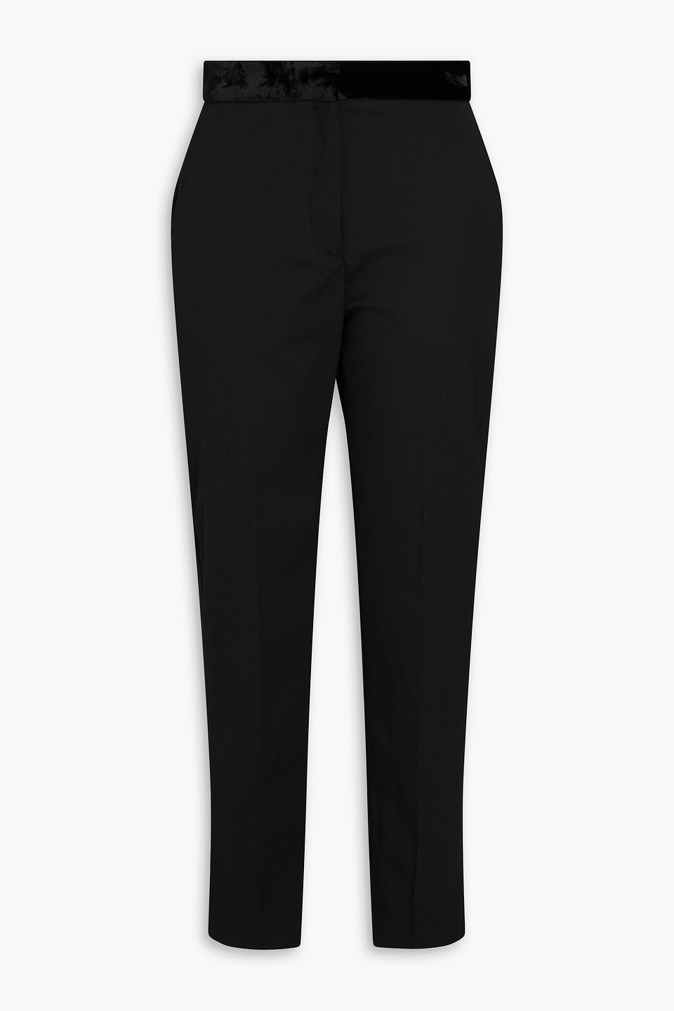 Sandro Velvet-paneled Twill Tapered Trousers In Black