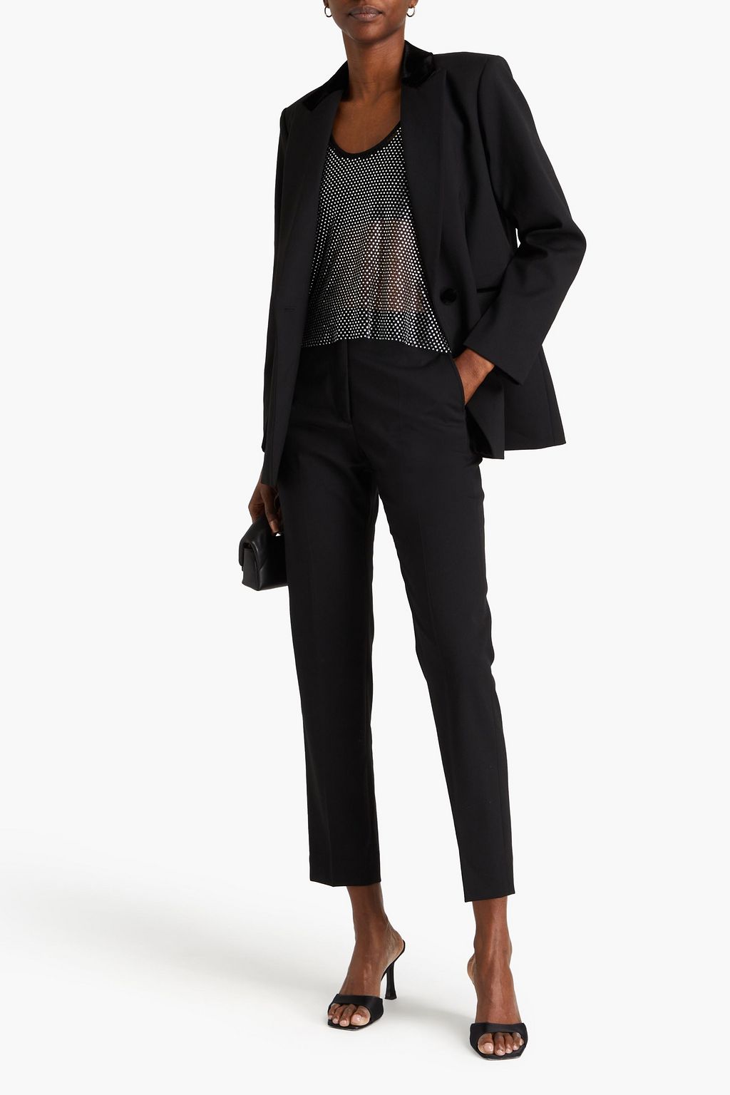 SANDRO Velvet-trimmed twill tapered pants