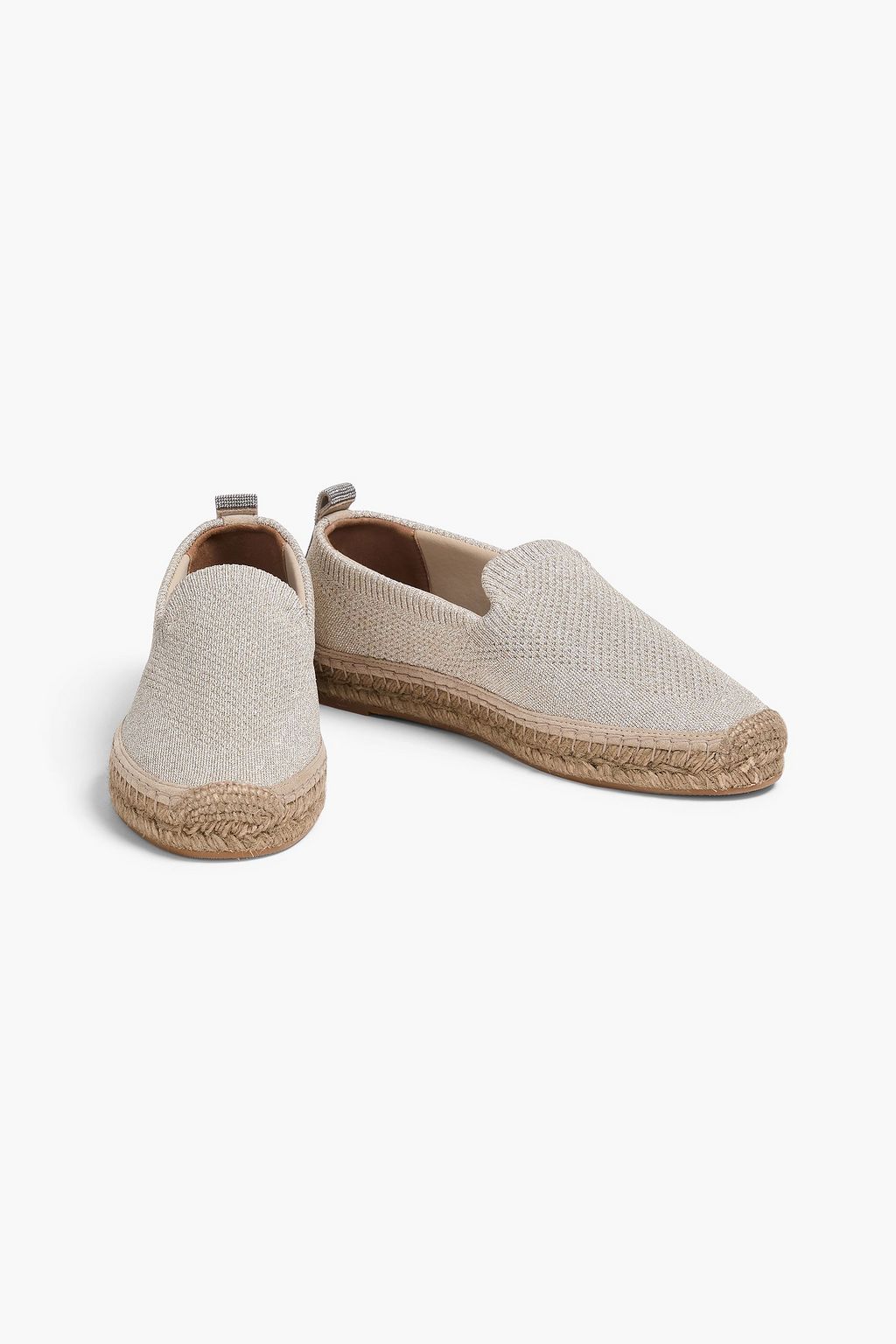 BRUNELLO CUCINELLI Bead-embellished metallic textured-knit espadrilles