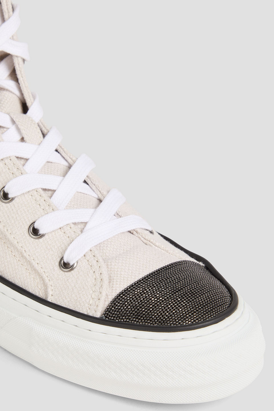 Brunello Cucinelli Panelled Lace-up Sneakers In Ecru