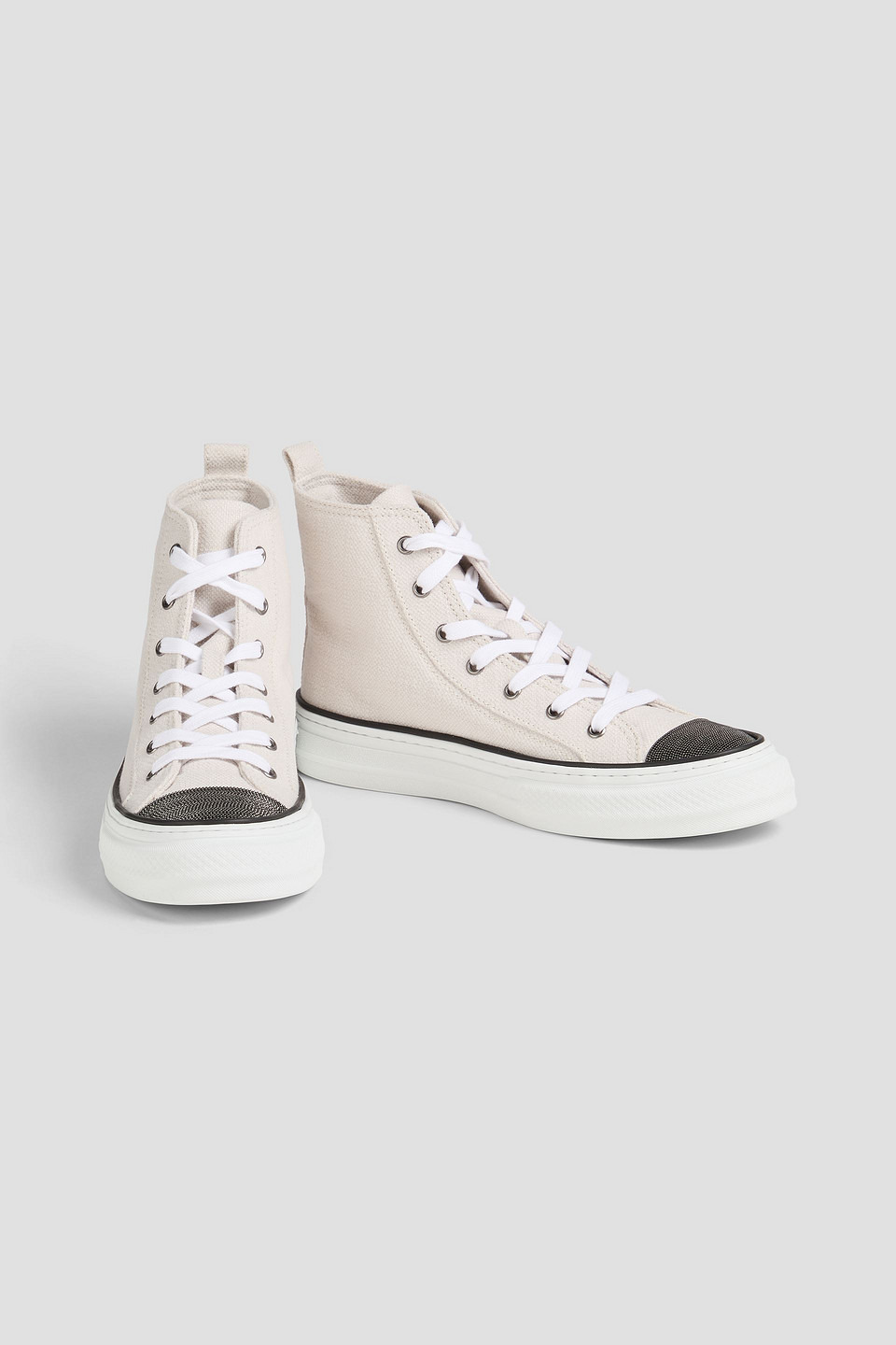 Brunello Cucinelli Panelled Lace-up Sneakers In Ecru