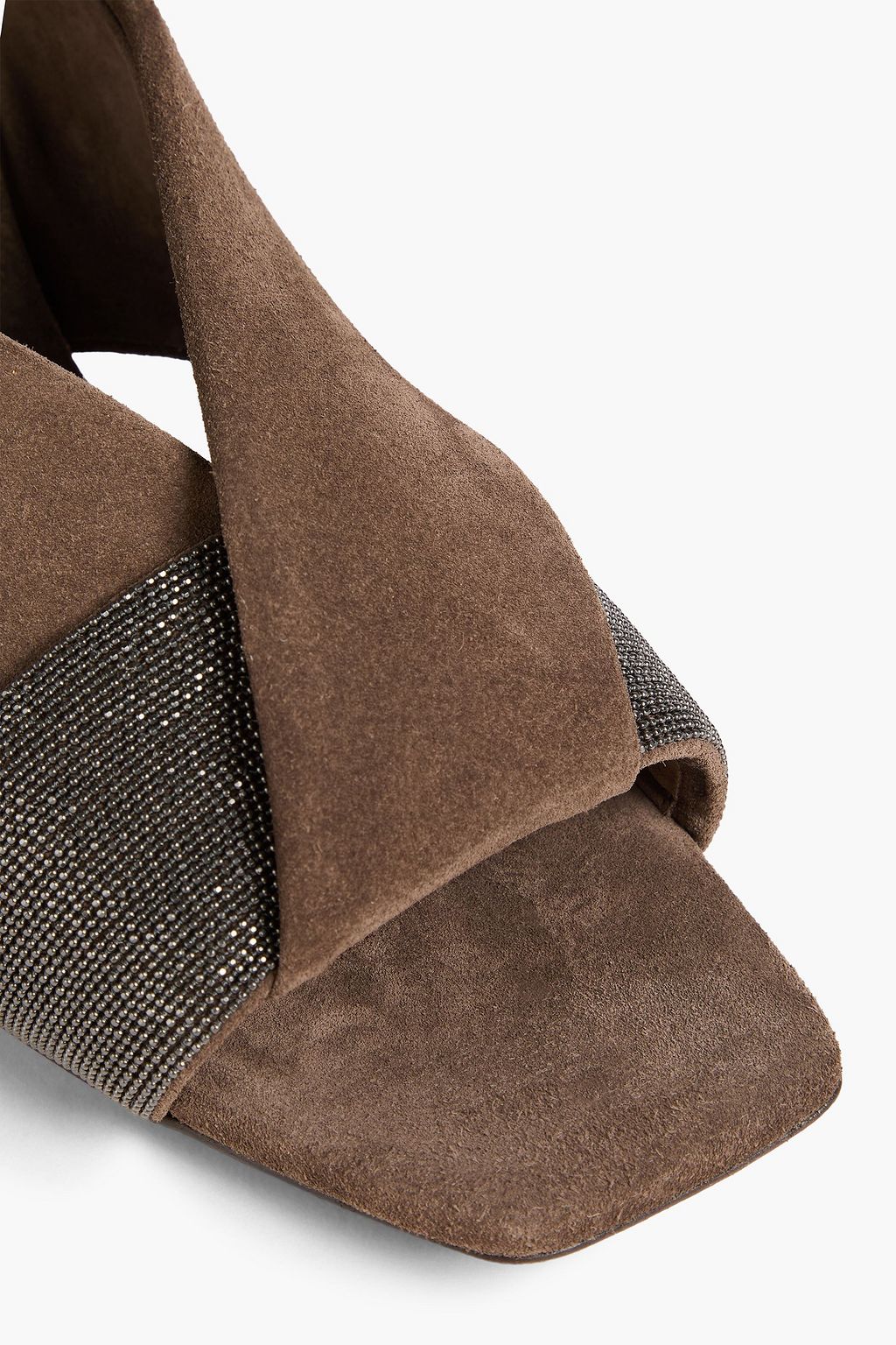 BRUNELLO CUCINELLI صندل بكعب إسفيني من جلد السويد مزين بالخرز