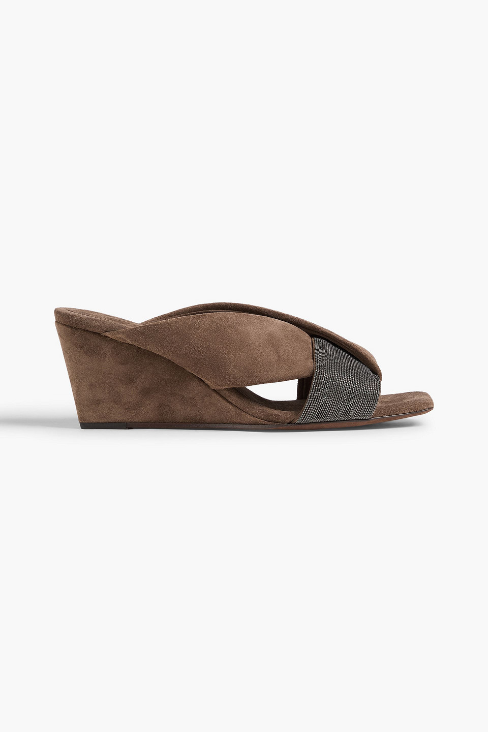 Brunello Cucinelli Wedges Aus Veloursleder Mit Zierperlen In Taupe