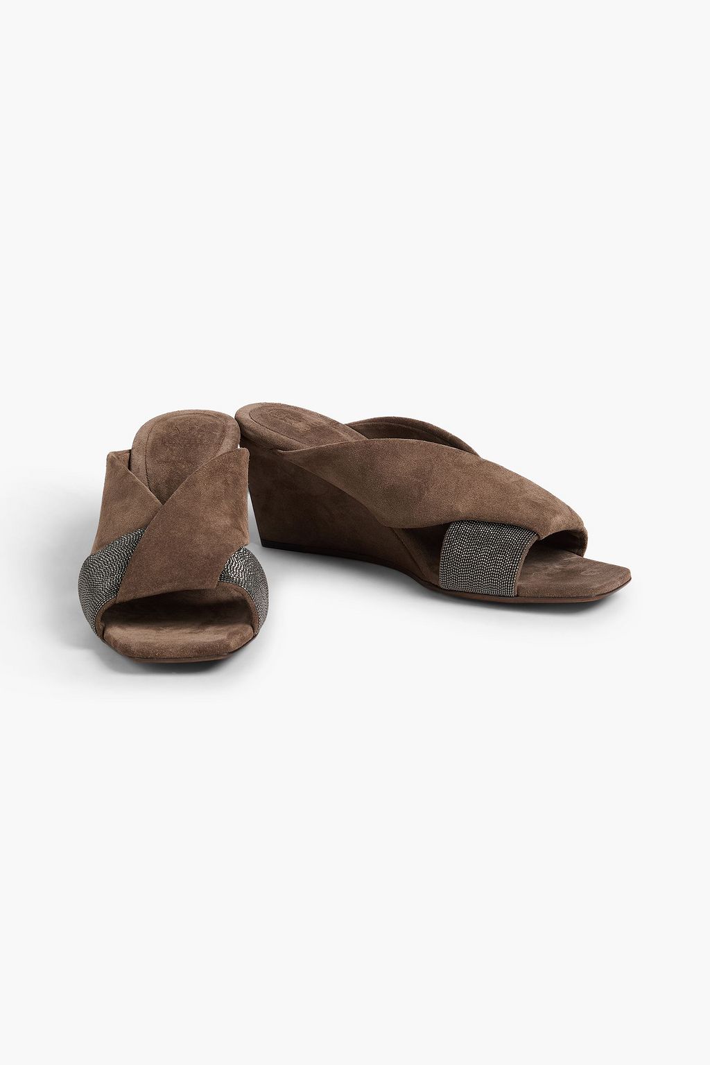 BRUNELLO CUCINELLI صندل بكعب إسفيني من جلد السويد مزين بالخرز