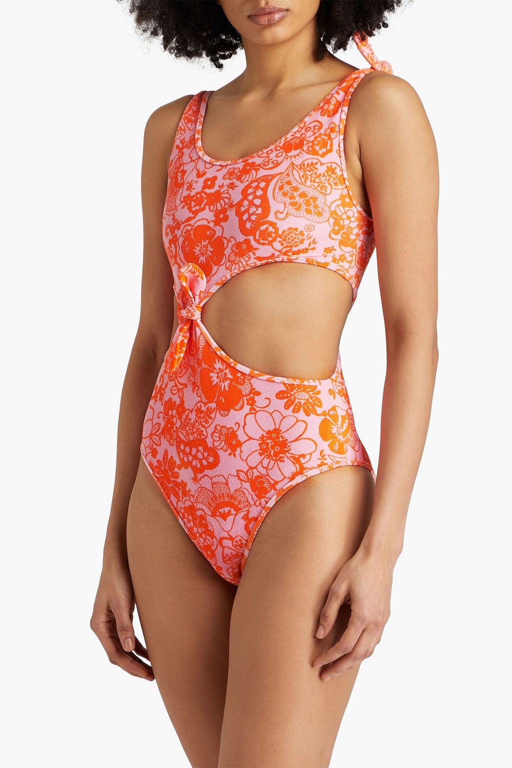 SANDRO Cutout printed terry swimsuit