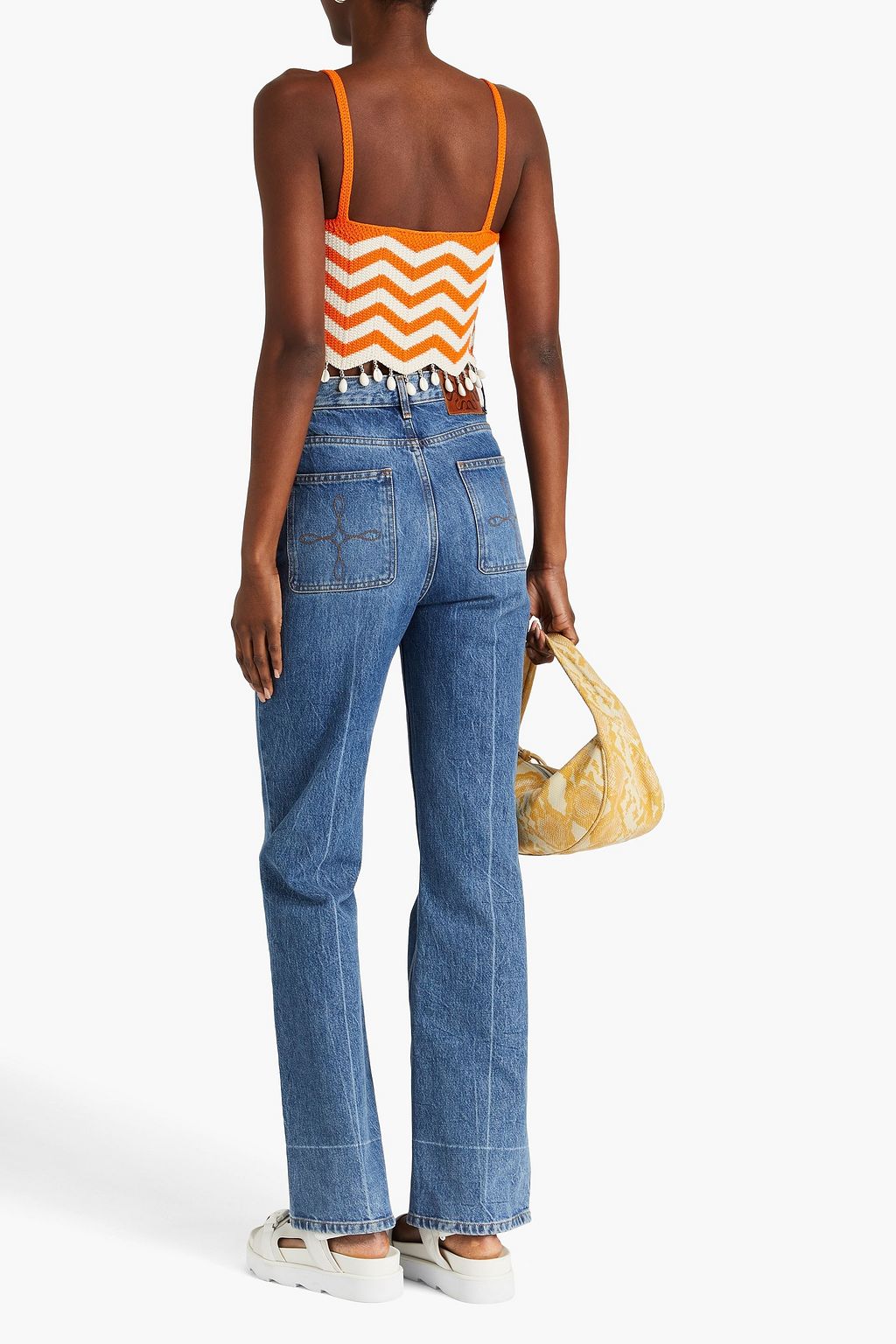 SANDRO Cropped embellished striped crochet top