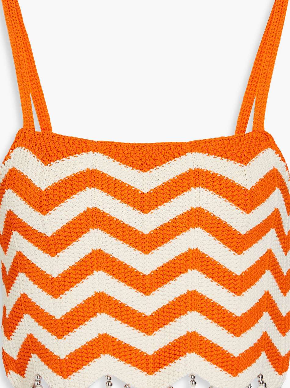 cropped embellished striped crochet top