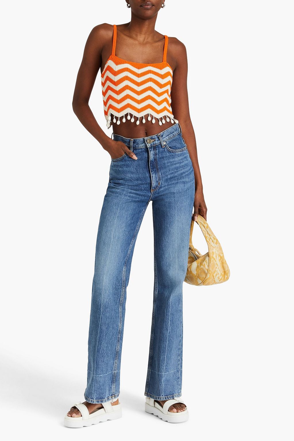 SANDRO Cropped embellished striped crochet top