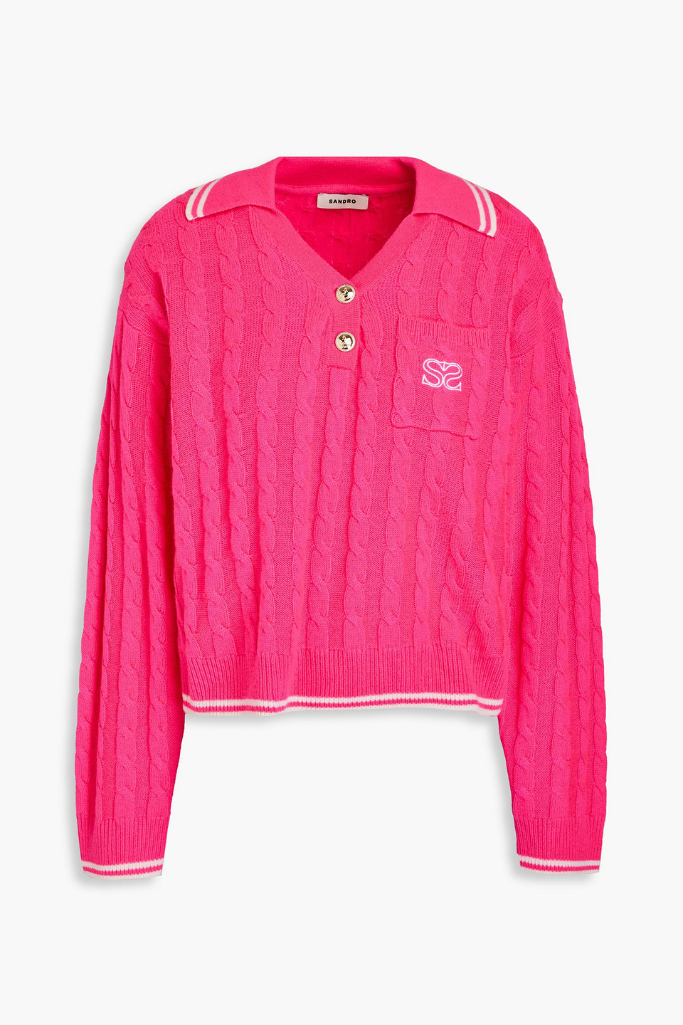 Sandro Embroidered Wool And Cashmere-blend Jumper In Pink