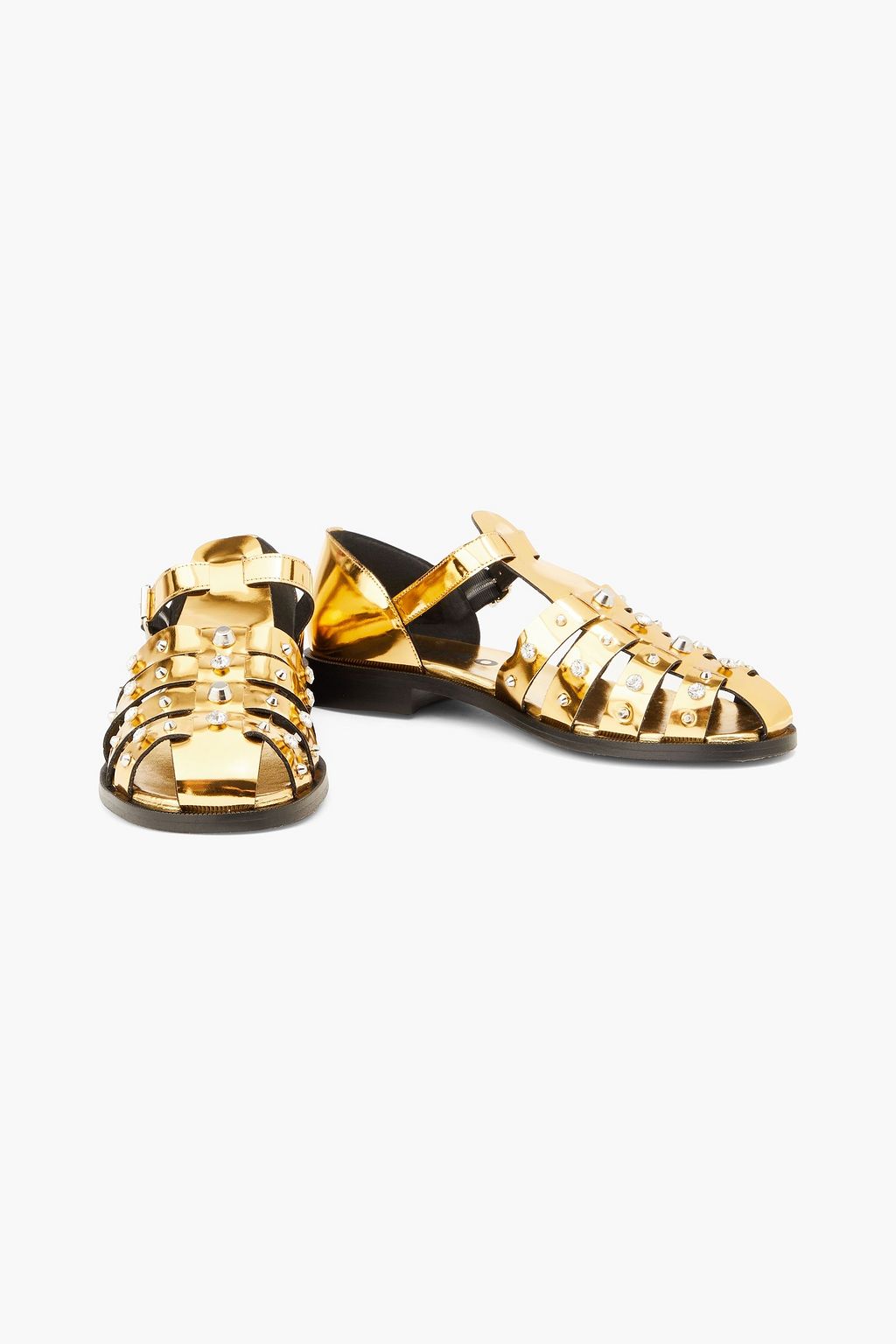 SANDRO Embellished mirrored-leather sandals