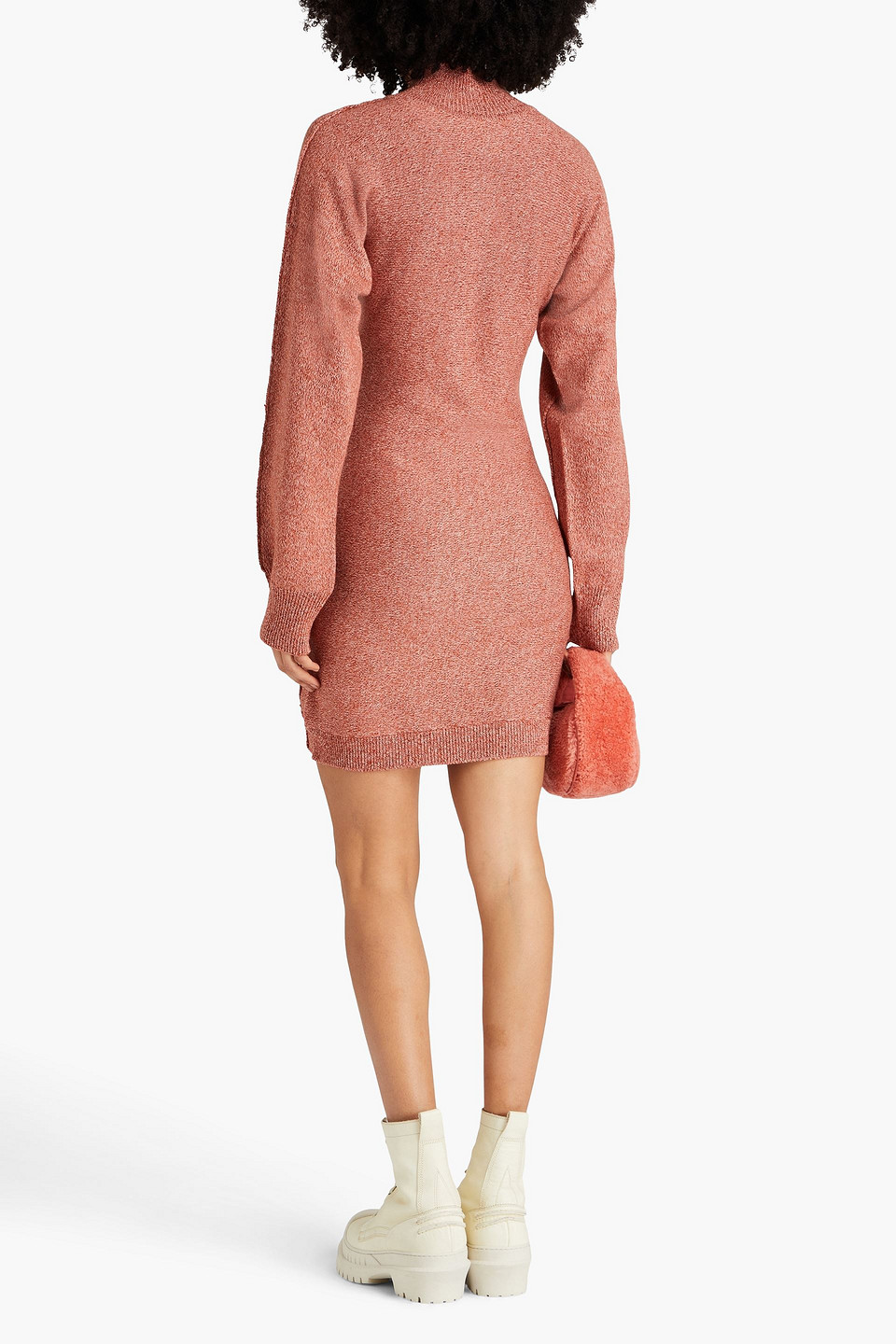 Shop Holzweiler Wool Turtleneck Mini Dress In Brick