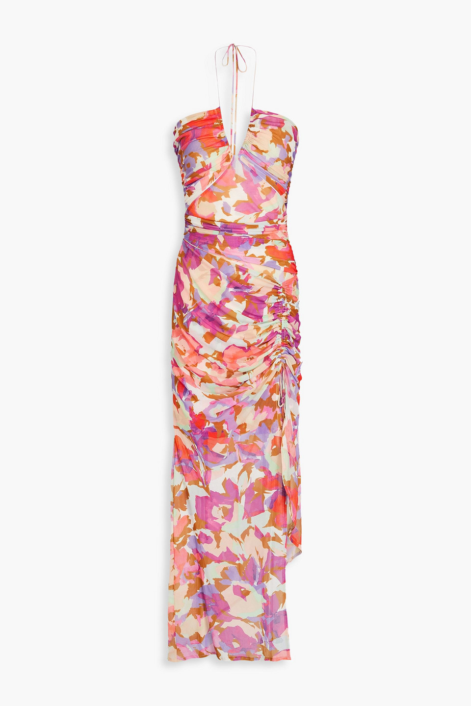 Nicholas - Off-the-shoulder ruched stretch-mesh maxi dress - Multicolor