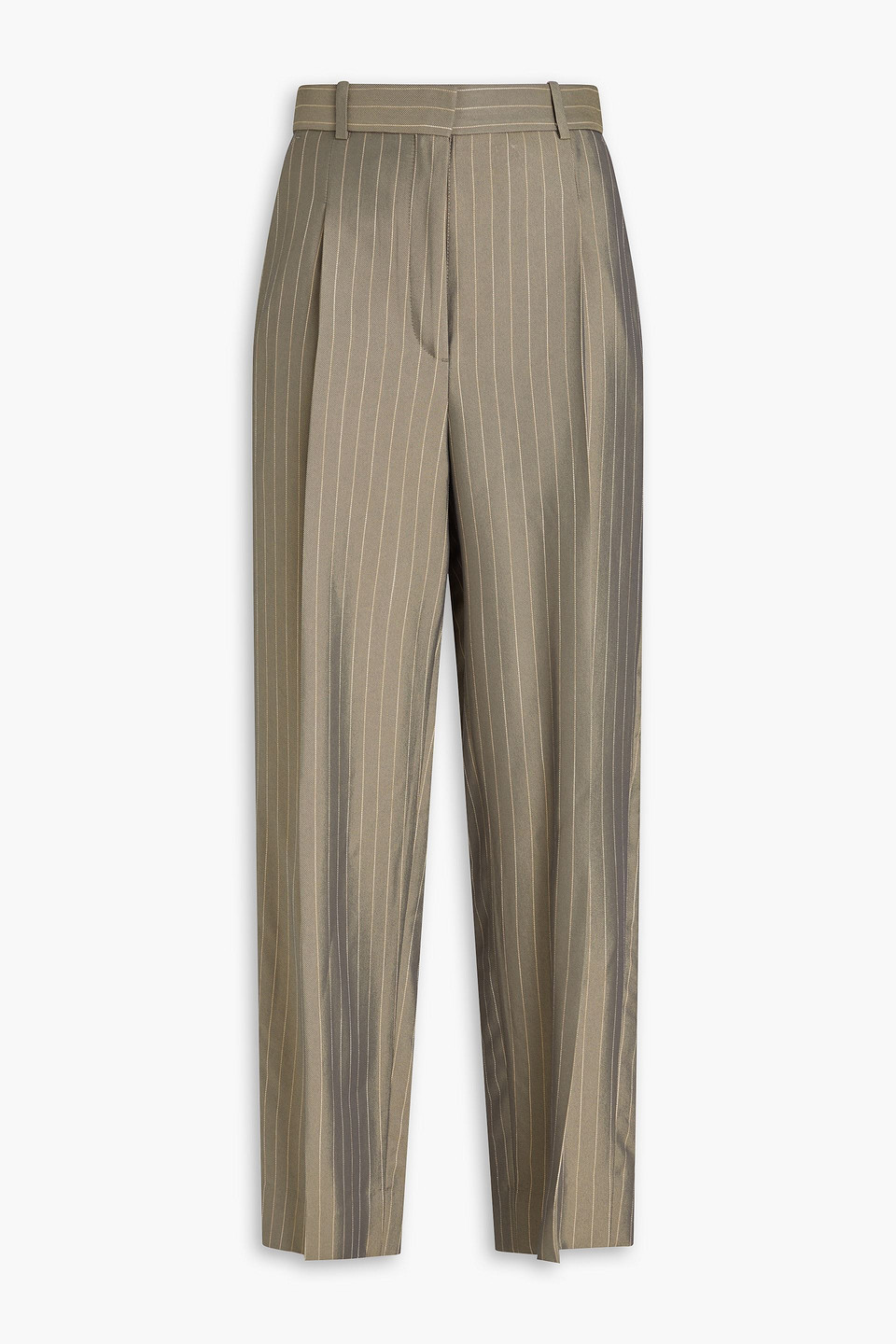 Sandro Pinstriped Twill Tapered Pants In Army Green