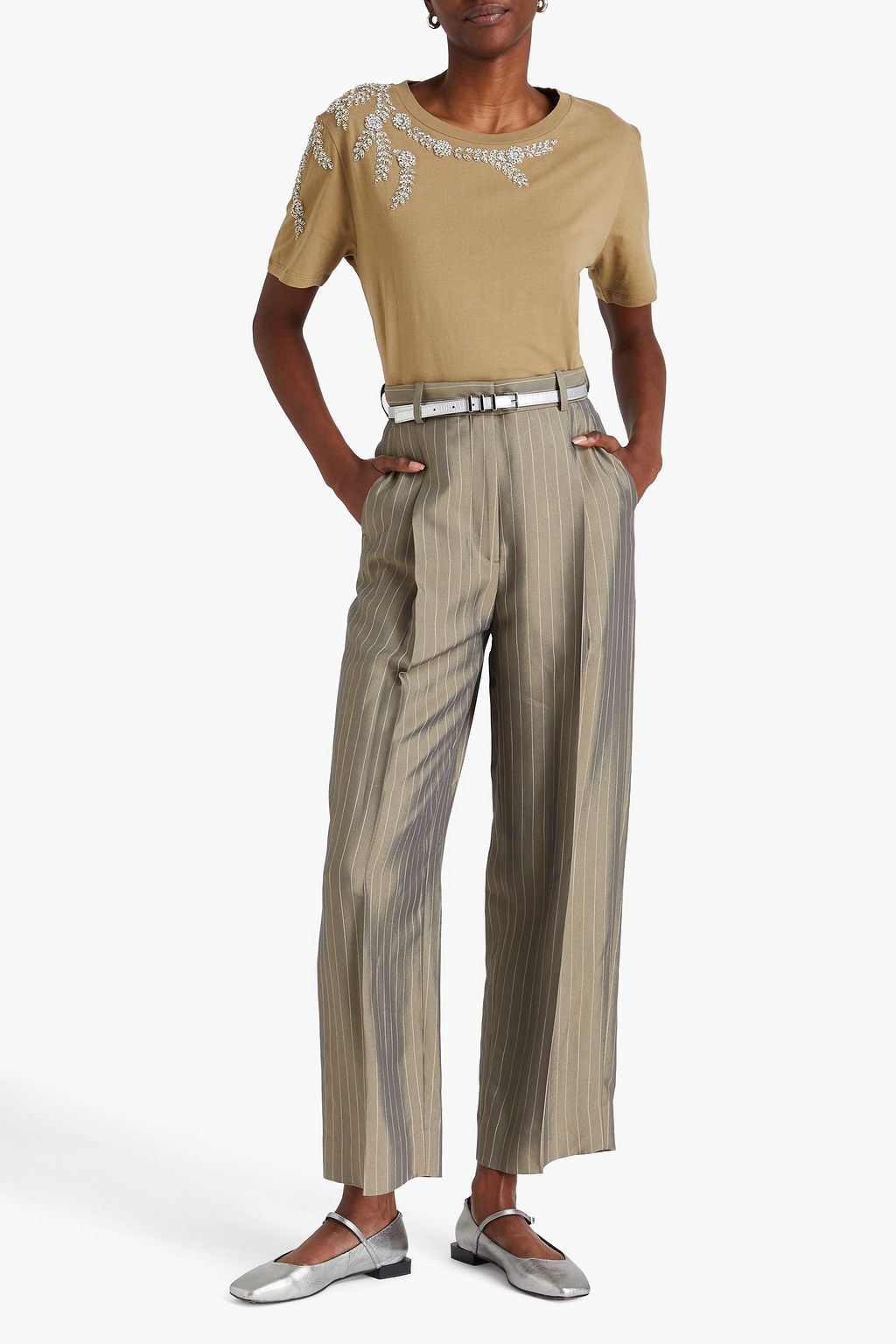 SANDRO Pinstriped twill tapered pants