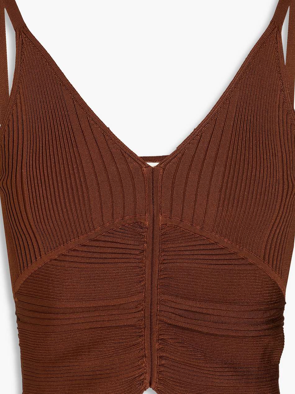 cropped ruched ribbed-knit top