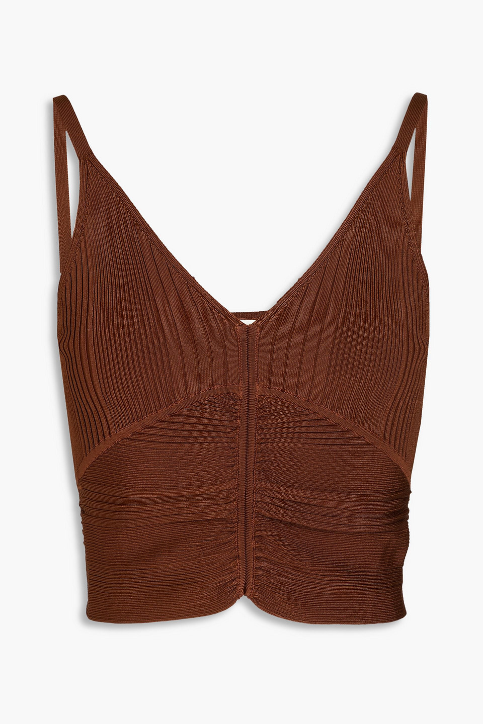 Cropped ruched ribbed-knit top