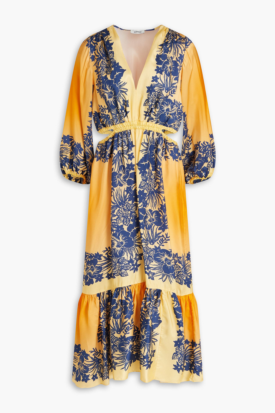 Sandro - Cutout floral-print twill midi dress - Orange - FR 34