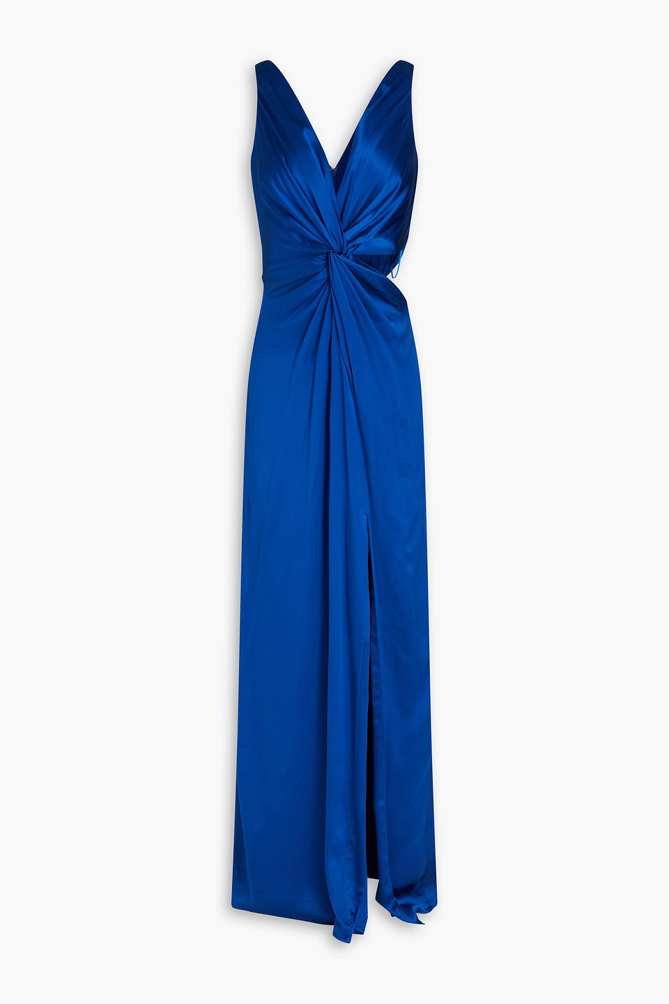 Twist-front cutout silk-satin gown