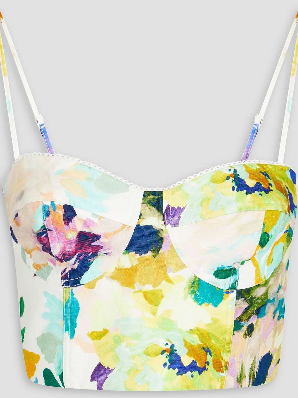 cropped printed linen bustier top