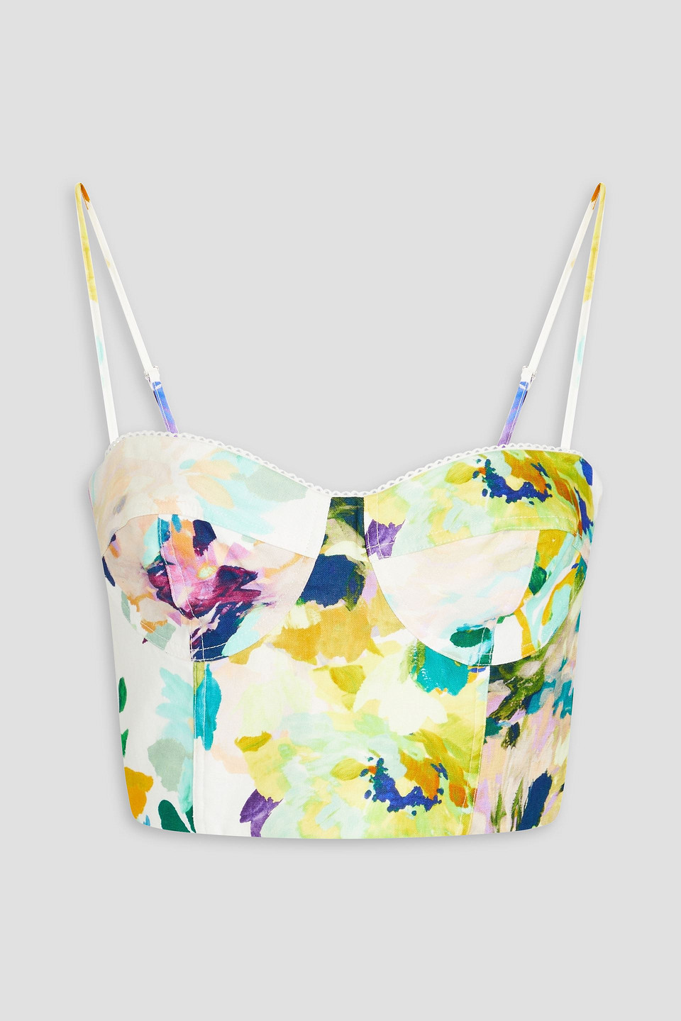 Nicholas Cepia Cropped Printed Linen Bustier Top In White