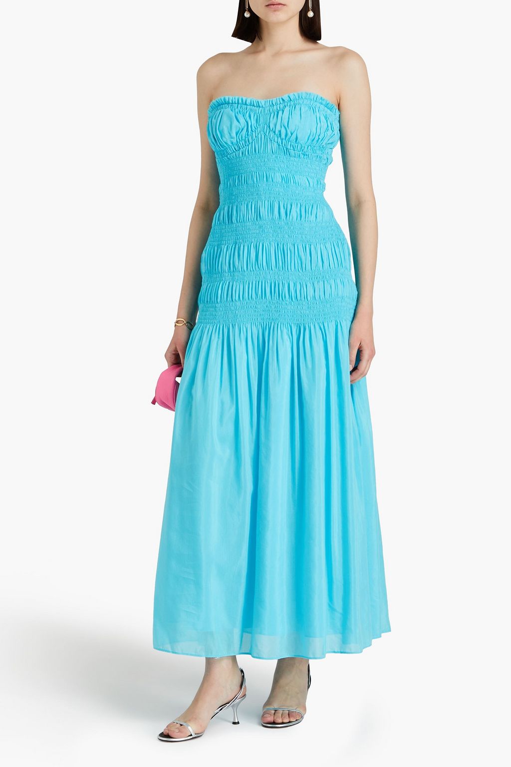 NICHOLAS Strapless cotton and silk-blend voile maxi dress