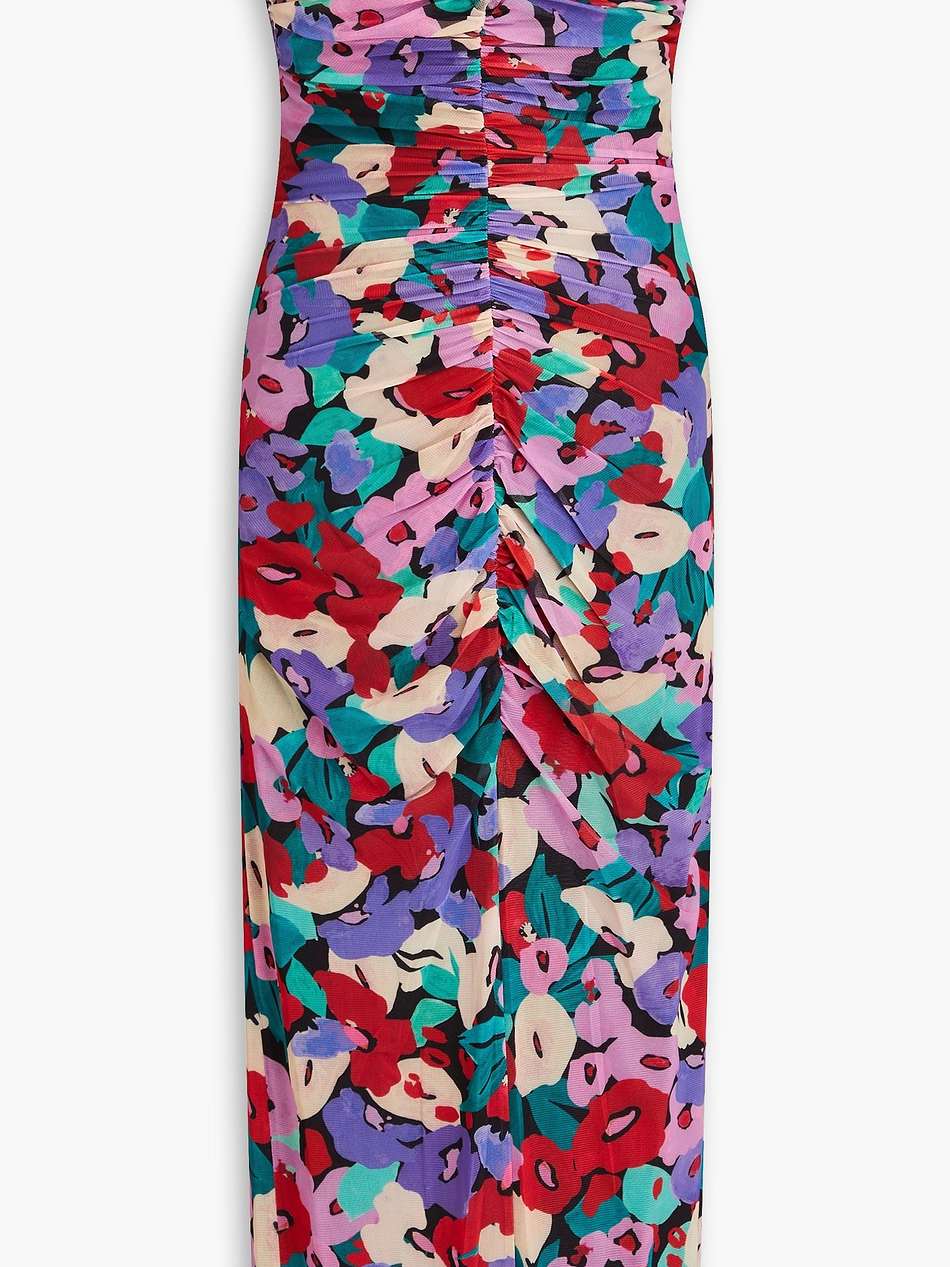 sorin strapless floral-print stretch-mesh midi dress