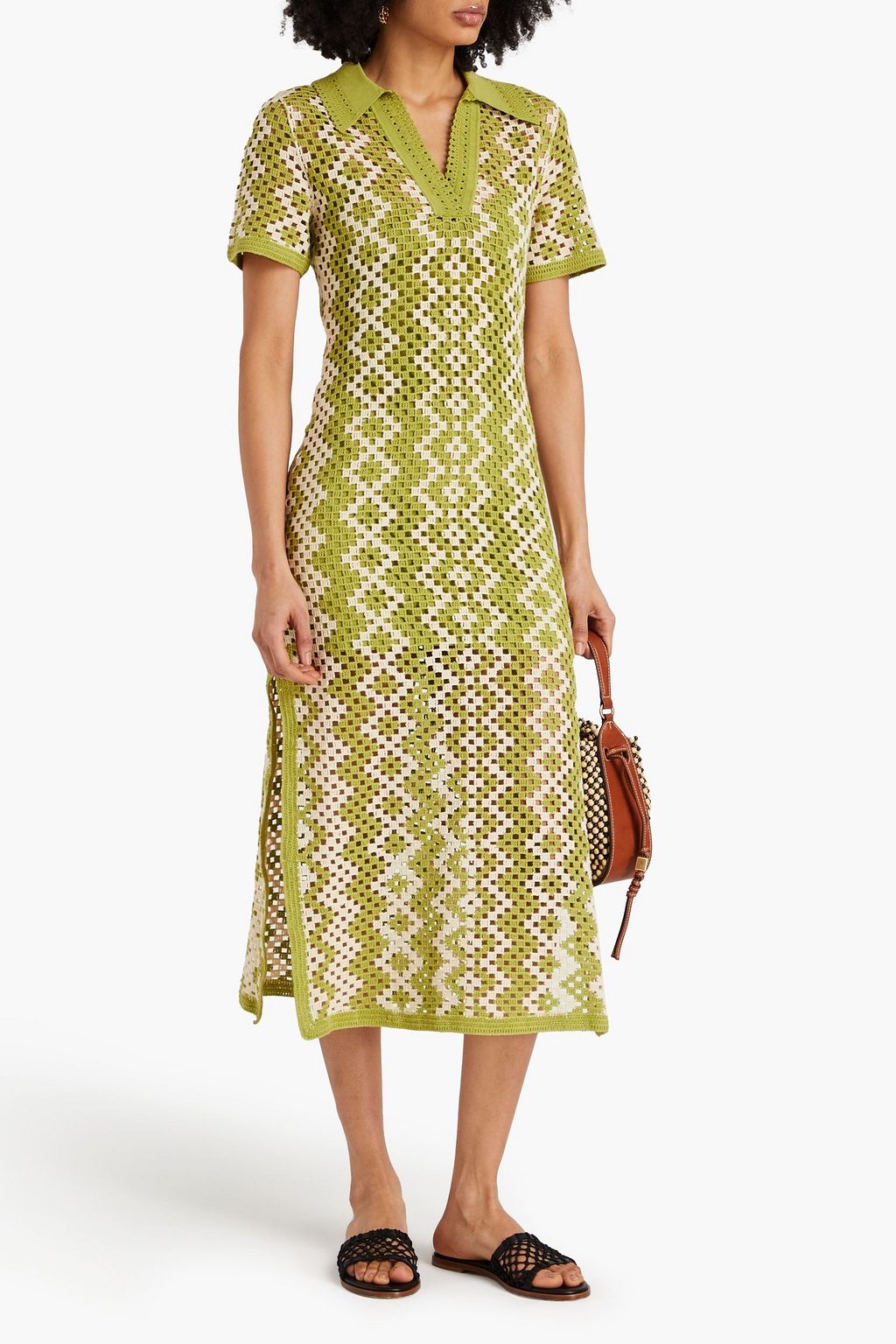 SANDRO Crocheted cotton midi dress