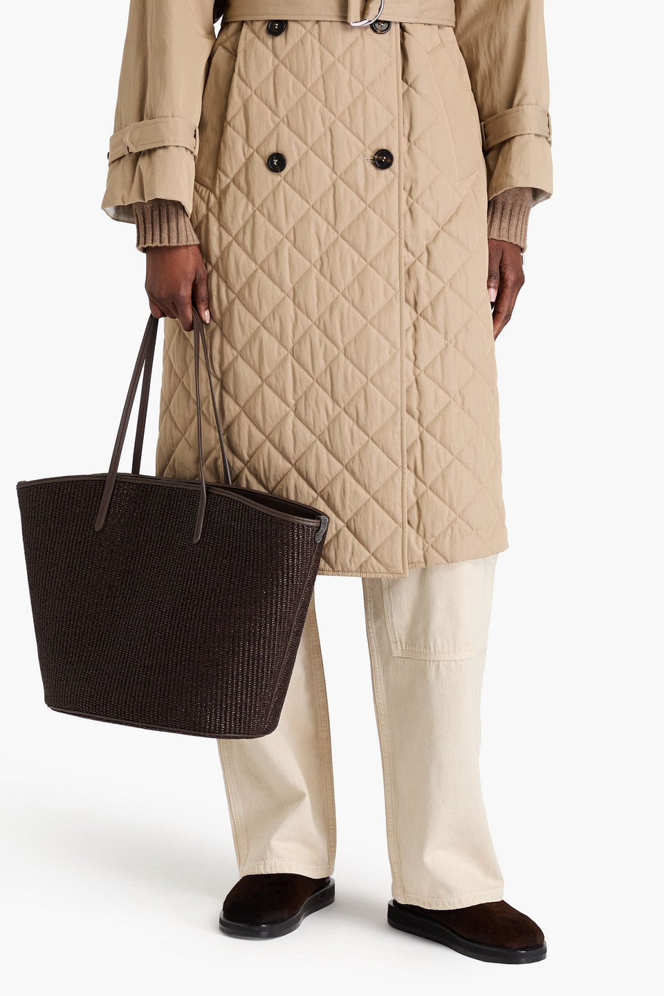 BRUNELLO CUCINELLI BEAD-EMBELLISHED FAUX RAFFIA TOTE