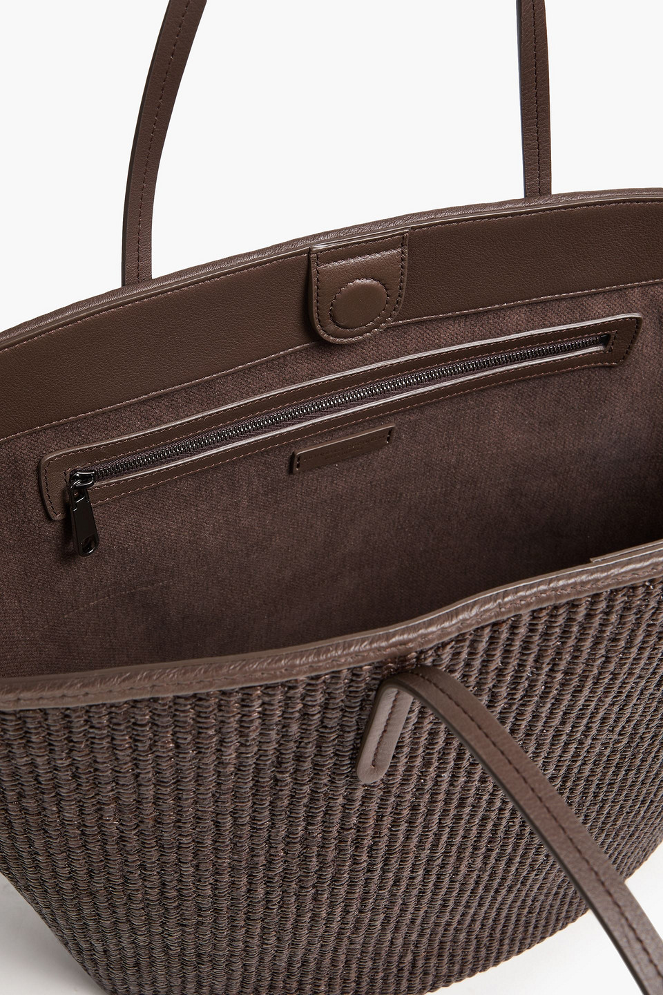 Shop Brunello Cucinelli Bead-embellished Faux Raffia Tote In Schokolade