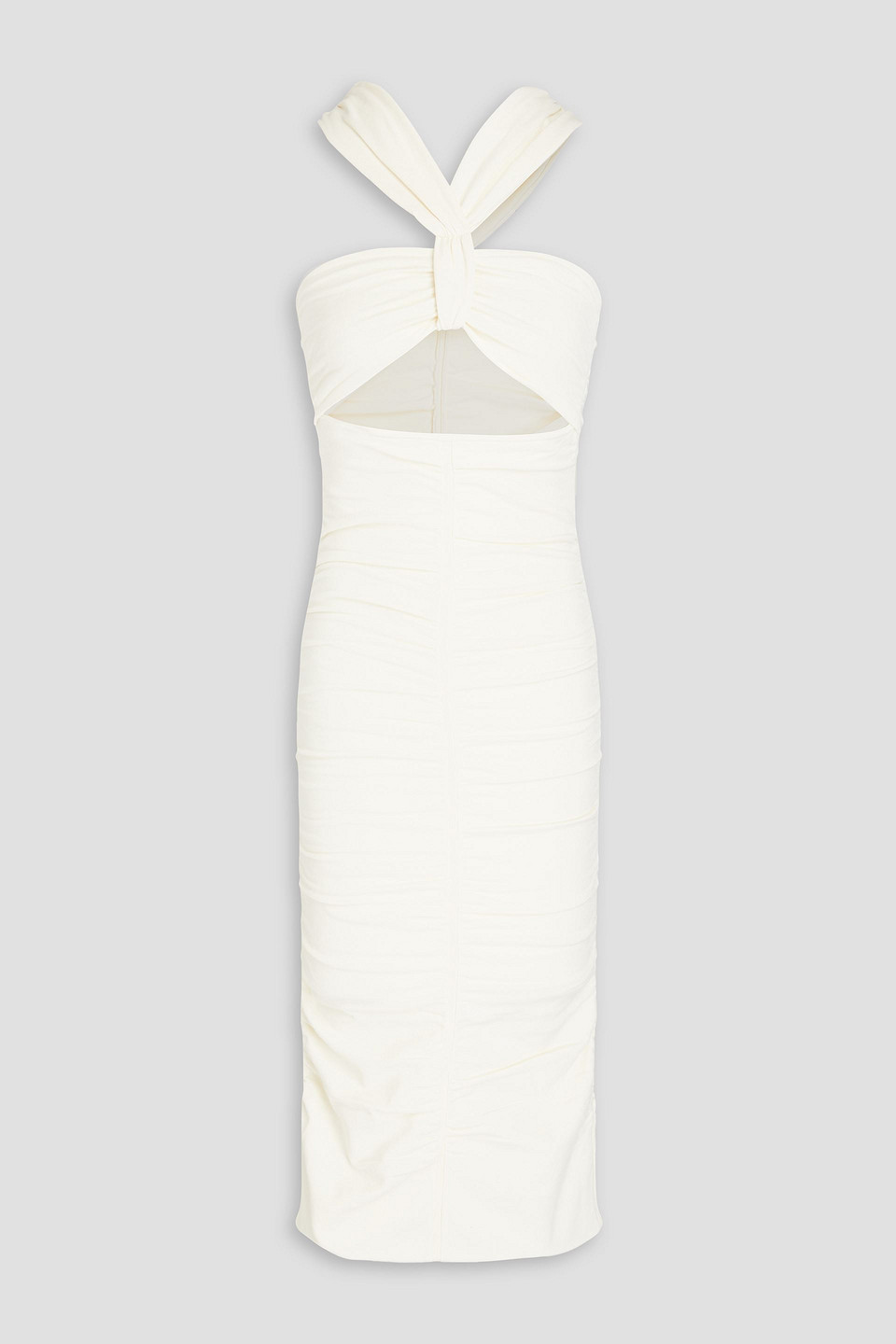 Sandro Cutout Ponte Halterneck Midi Dress In Ecru