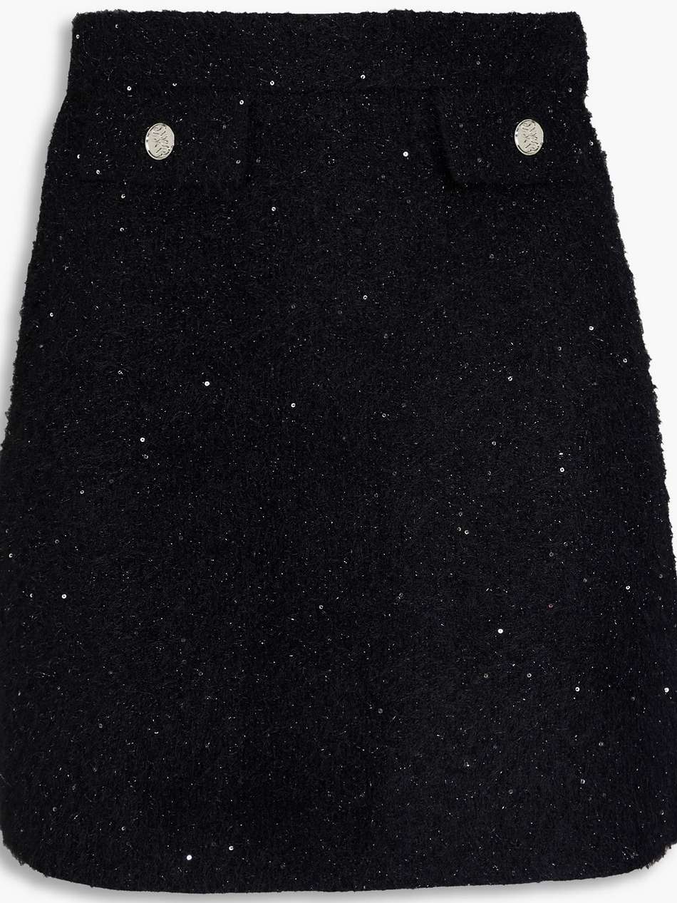 sequin-embellished metallic knitted mini skirt