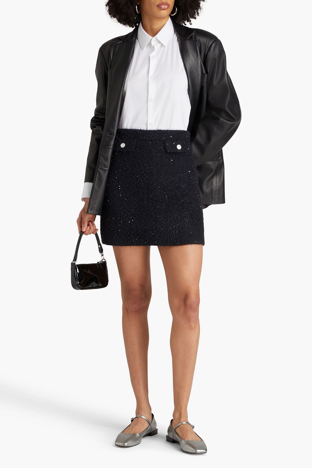 SANDRO Sequin-embellished metallic knitted mini skirt