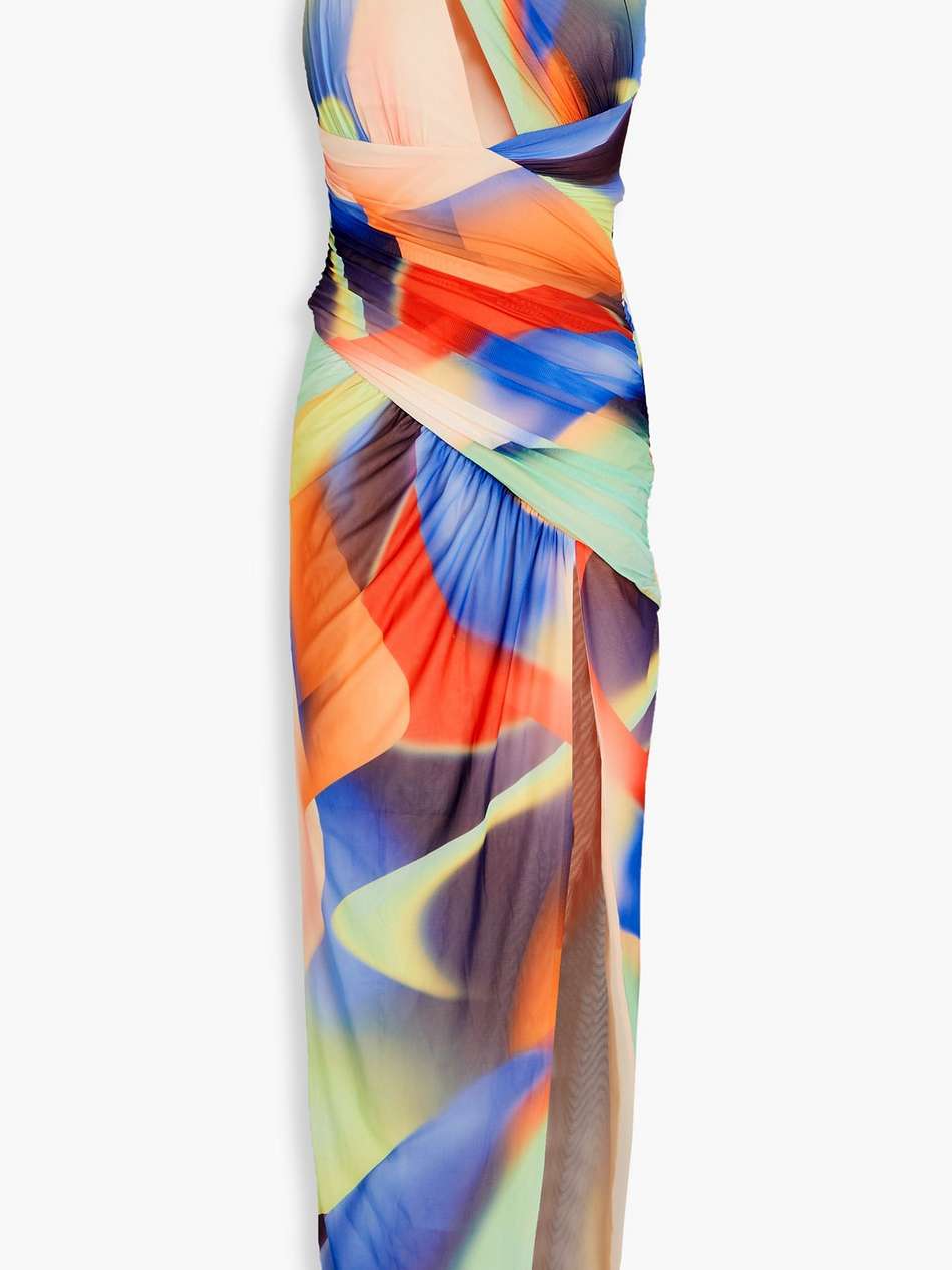 sorin one-shoulder cutout printed mesh maxi dress