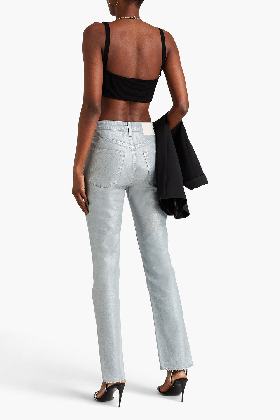 Shop Grlfrnd Harlow Coated High-rise Straight-leg Jeans In Light Denim