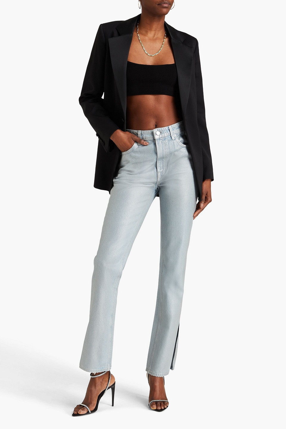 Shop Grlfrnd Harlow Coated High-rise Straight-leg Jeans In Light Denim