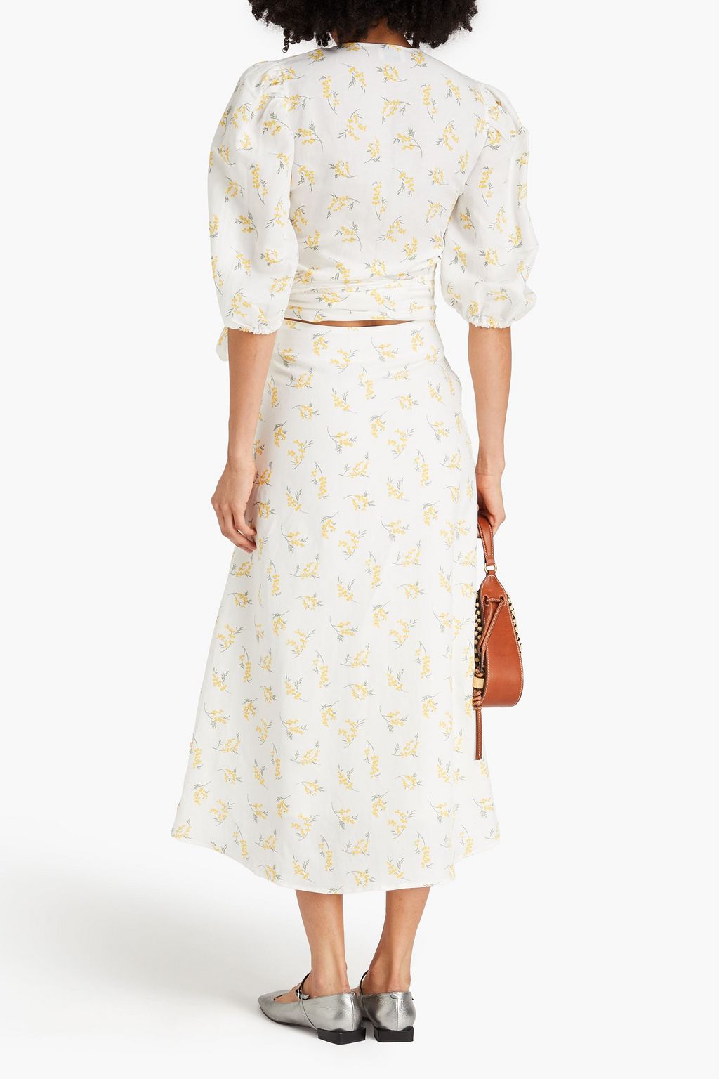CLAUDIE PIERLOT クレープ クロップド ラップトップス フローラルプリント
