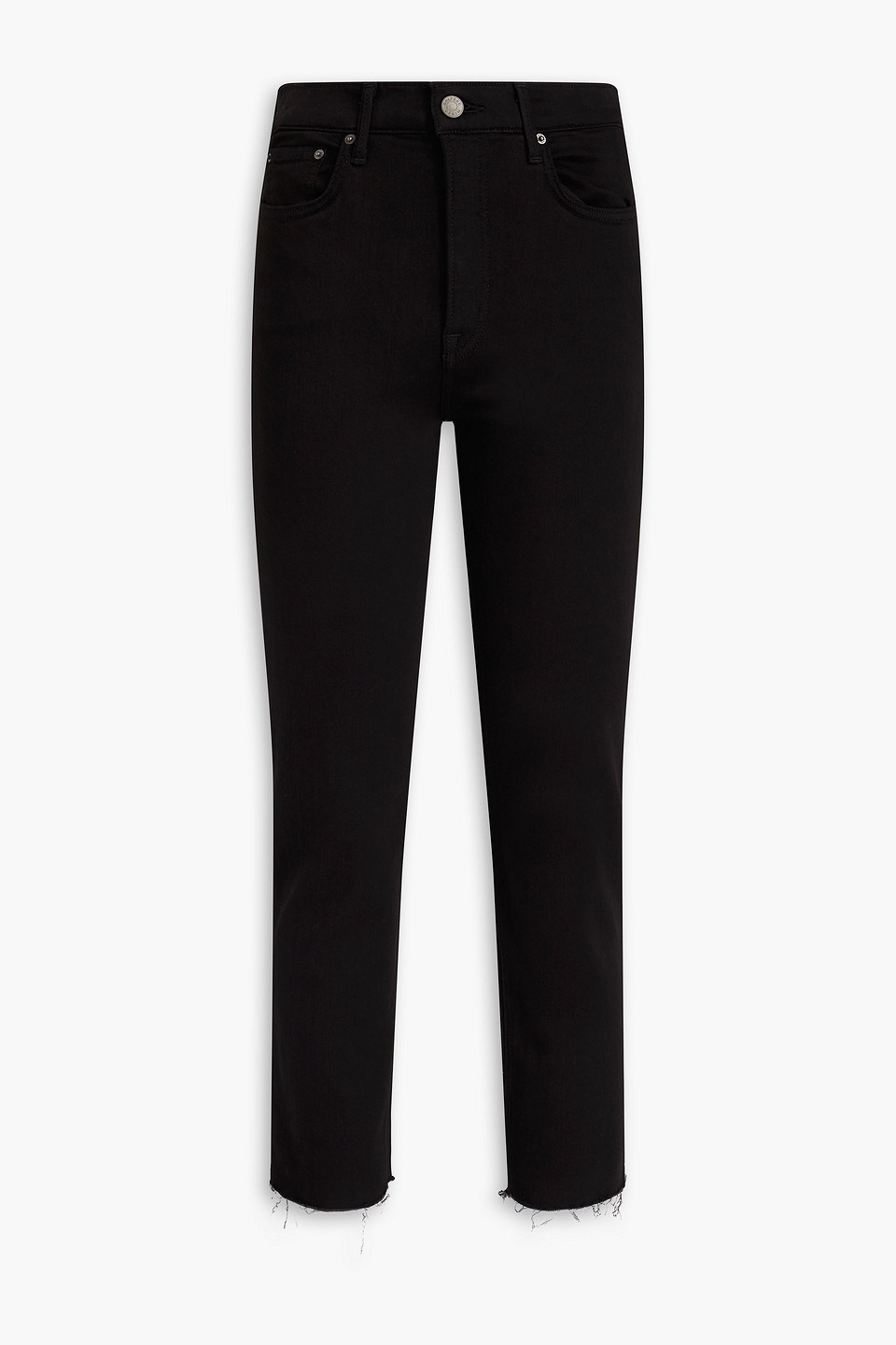 Grlfrnd Frayed Cropped High-rise Slim-leg Jeans In Black