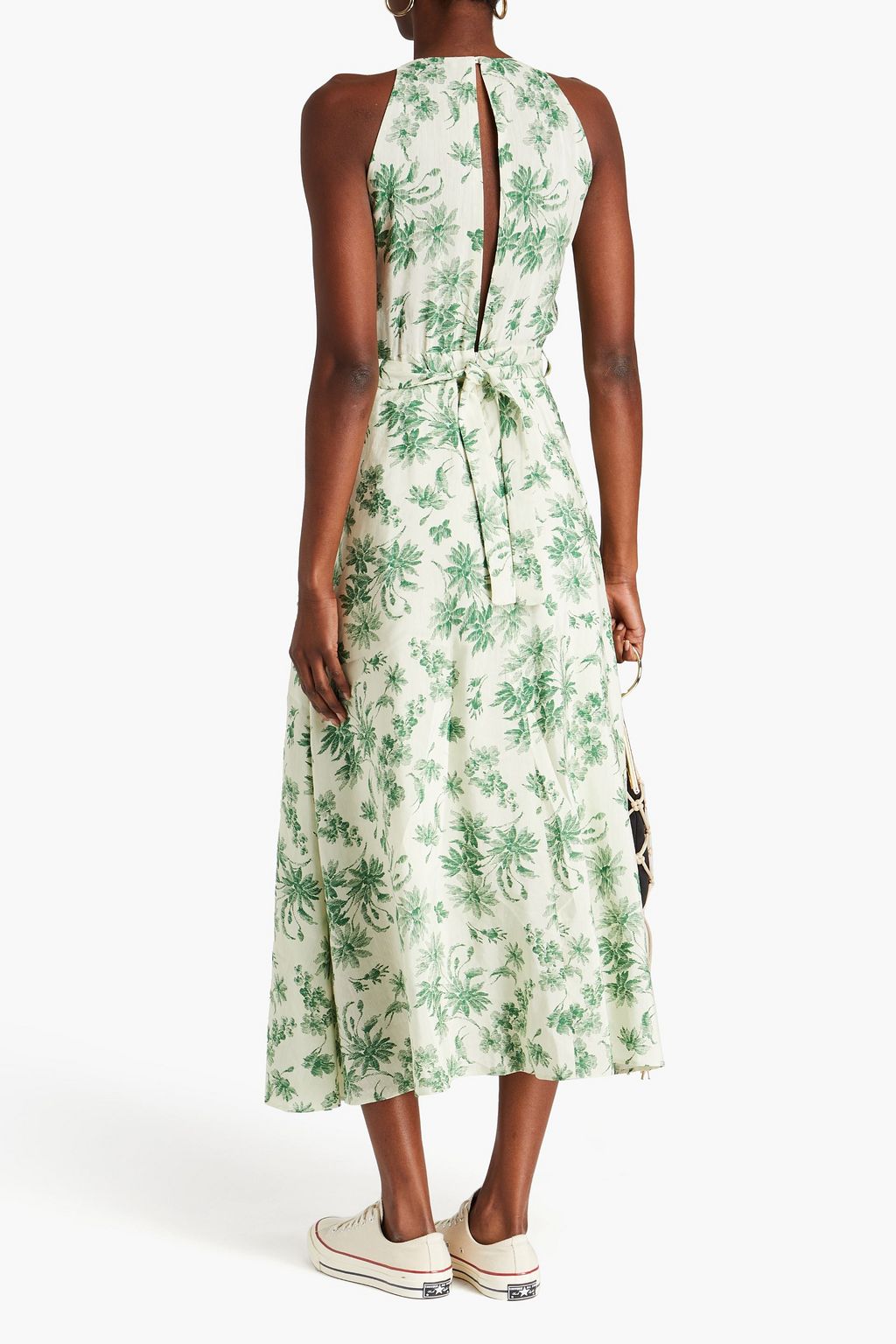 SANDRO Printed linen-blend midi dress