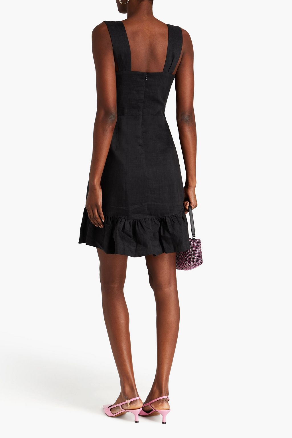 SANDRO Crystal-embellished cutout linen-blend mini dress