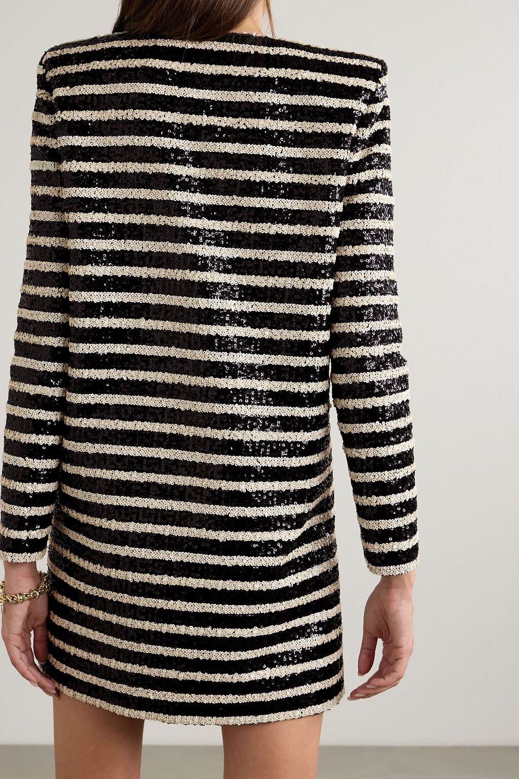 BALMAIN Sequined embellished striped crepe mini dress