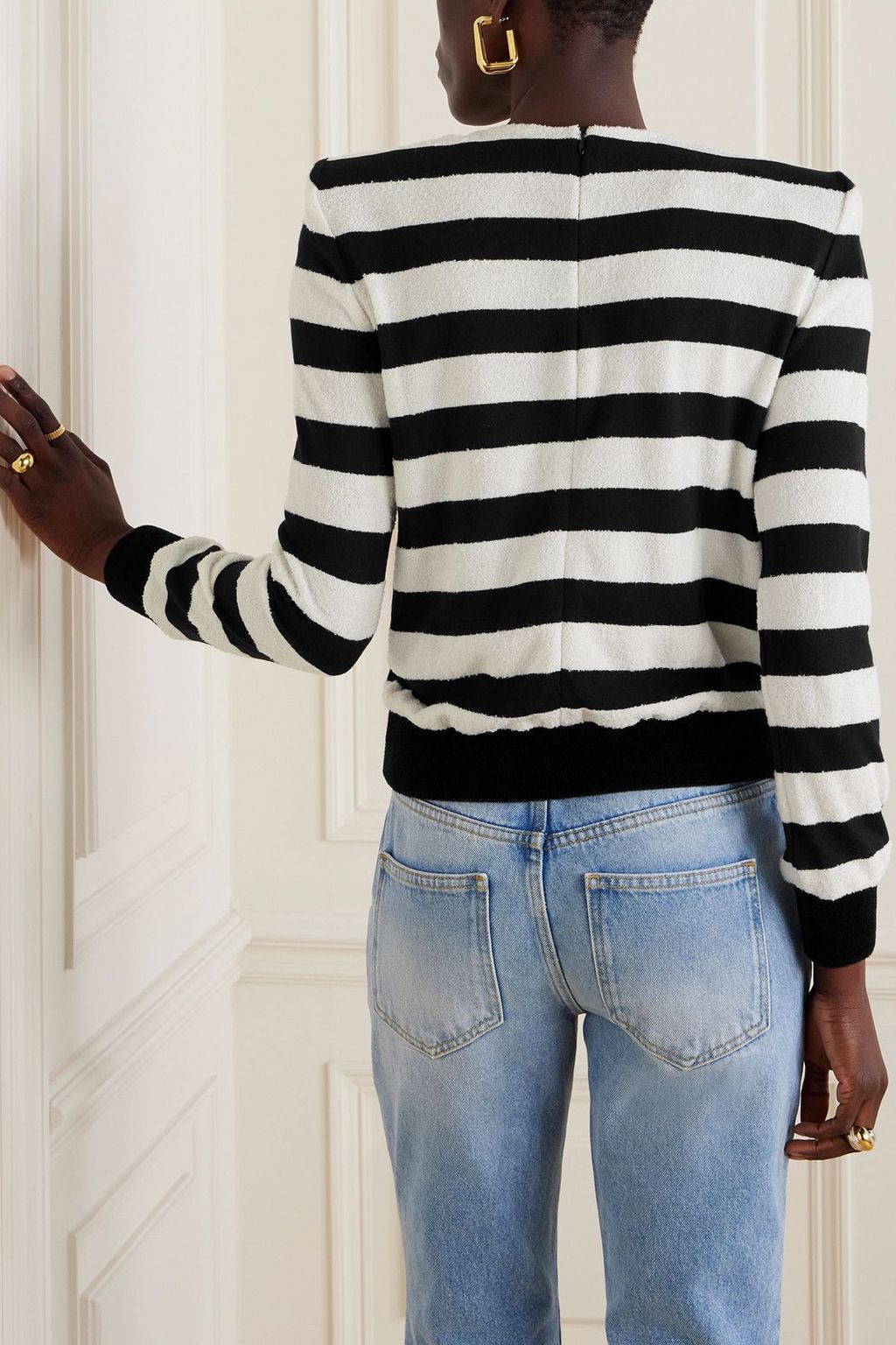 BALMAIN Button-embellished striped bouclé top