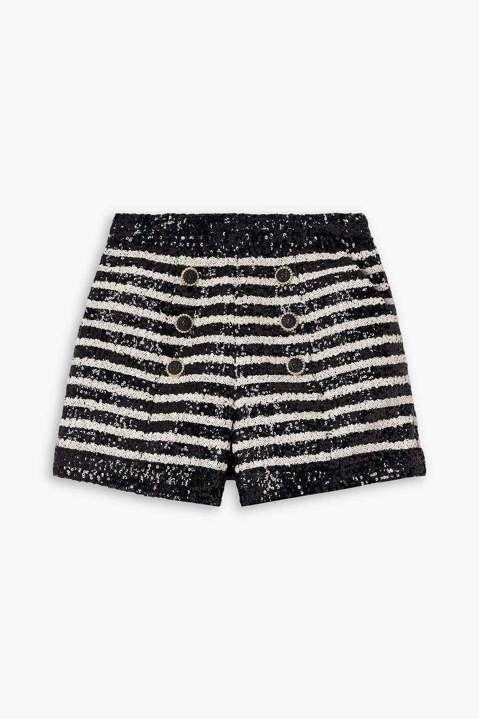 balmain - embellished striped cady shorts - black - fr 42