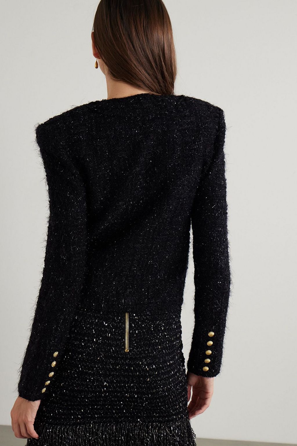 BALMAIN Jacke aus Bouclé-Tweed mit Metallic-Effekt und Verzierung