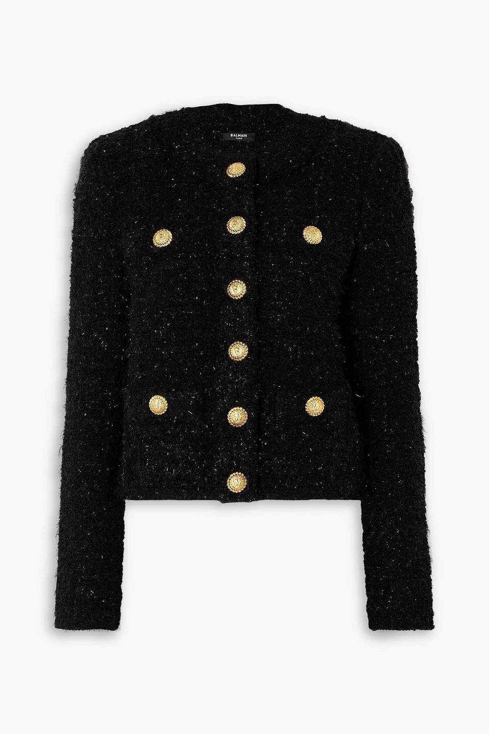 Balmain Embellished Metallic Bouclé-tweed Jacket In Black